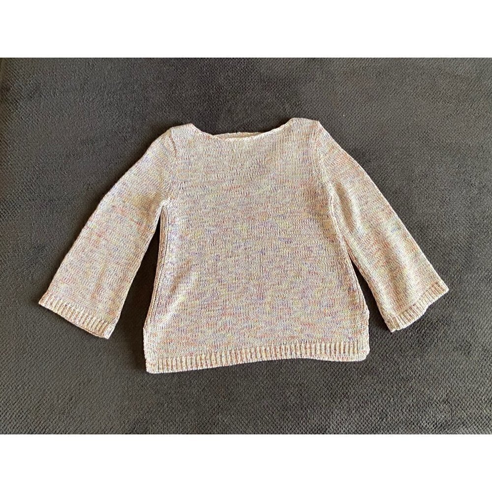 Loft Multi-color Cream Knit Top With Bell Sleeved size XS
